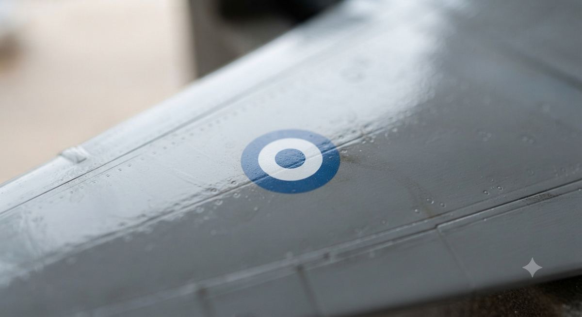 Ελληνικό εθνόσημο decal εφαρμοσμένο πάνω σε γραμμώσεις πτέρυγας με γυαλιστερή επιφάνεια